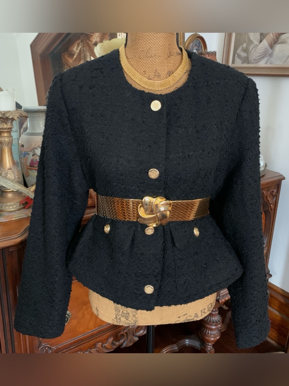 Vintage Classic Abercrombie & Fitch Black Tweed Blazer Jacket w Brassy Buttons